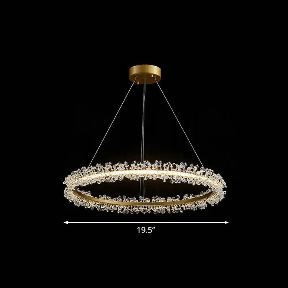 Led Circle Chandelier With Crystal Beads - Elegant Living Room Pendant Light Gold / 19.5’