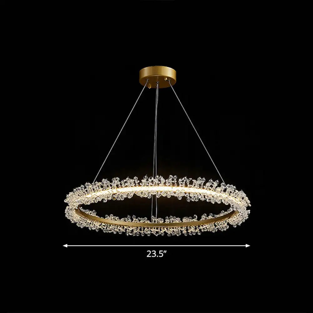 Led Circle Chandelier With Crystal Beads - Elegant Living Room Pendant Light Gold / 23.5’