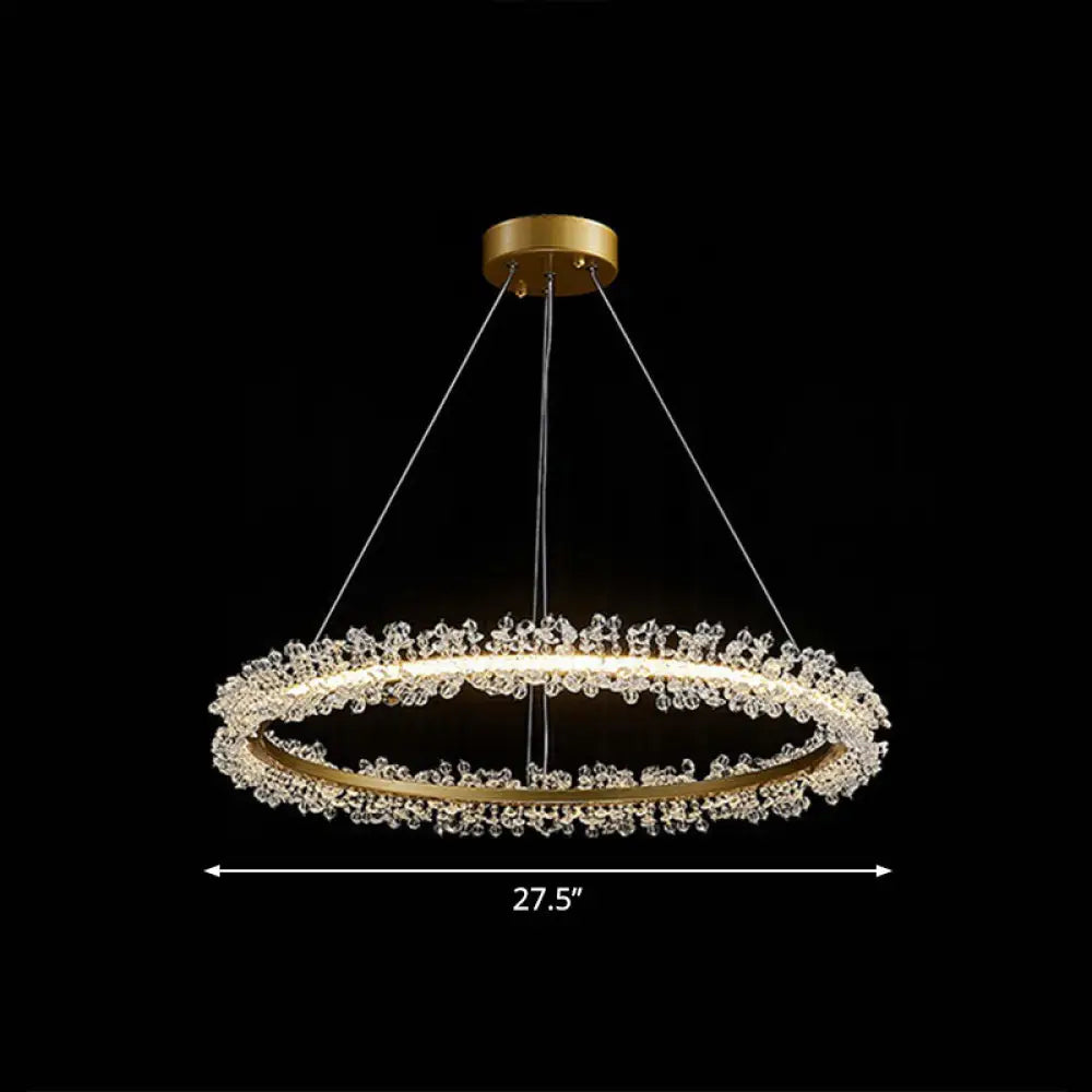 Led Circle Chandelier With Crystal Beads - Elegant Living Room Pendant Light Gold / 27.5’