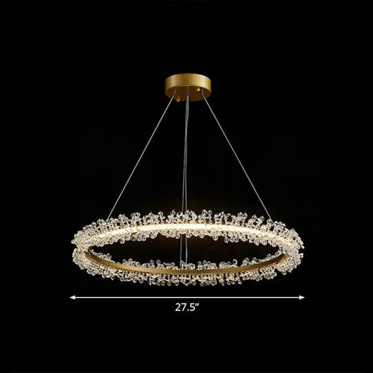 Led Circle Chandelier With Crystal Beads - Elegant Living Room Pendant Light Gold / 27.5’