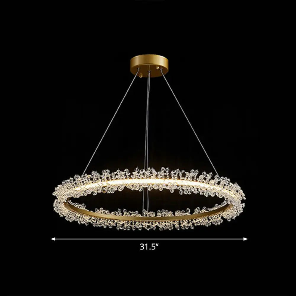 Led Circle Chandelier With Crystal Beads - Elegant Living Room Pendant Light Gold / 31.5’
