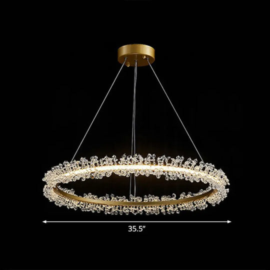 Led Circle Chandelier With Crystal Beads - Elegant Living Room Pendant Light Gold / 35.5’
