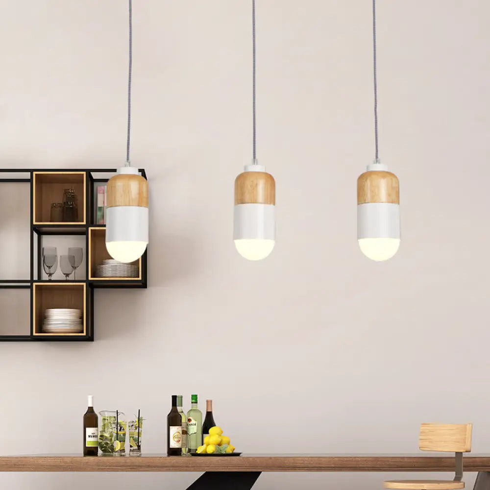 Led Cluster Pendant Light With Metal Modernist Design - 3 Bulbs White And Wood For Dining Table