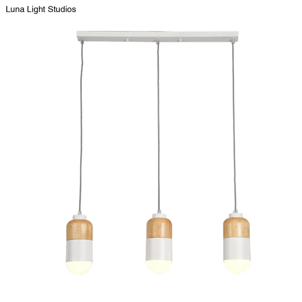 Modern Led Cluster Pendant Light: Metal With White And Wood Accents - Ideal For Dining Table