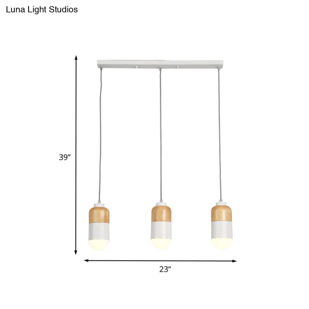 Led Cluster Pendant Light With Metal Modernist Design - 3 Bulbs White And Wood For Dining Table