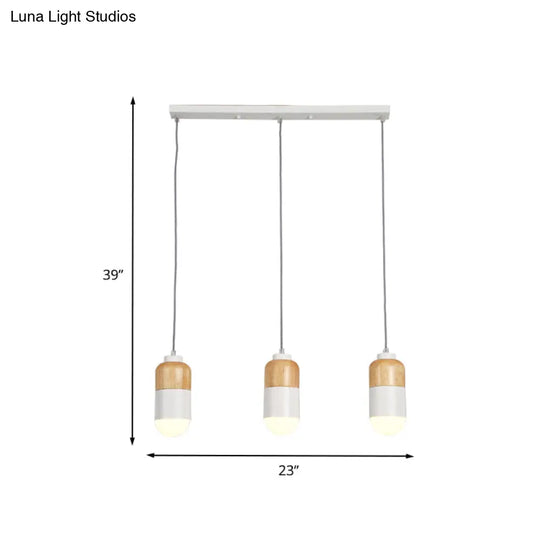 Led Cluster Pendant Light With Metal Modernist Design - 3 Bulbs White And Wood For Dining Table