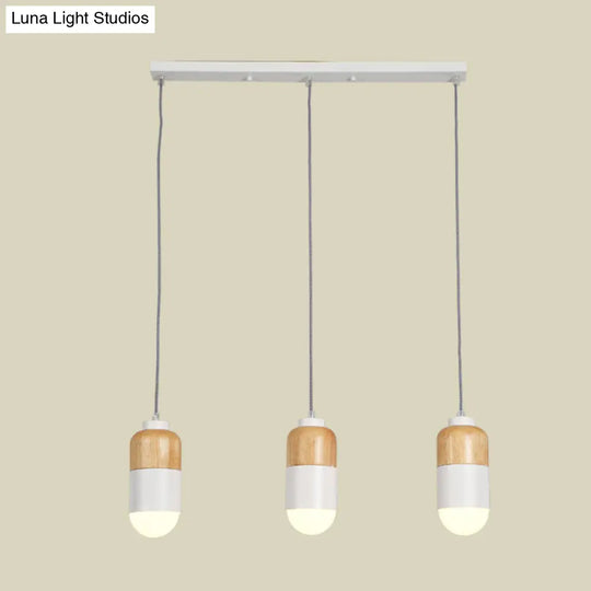 Led Cluster Pendant Light With Metal Modernist Design - 3 Bulbs White And Wood For Dining Table