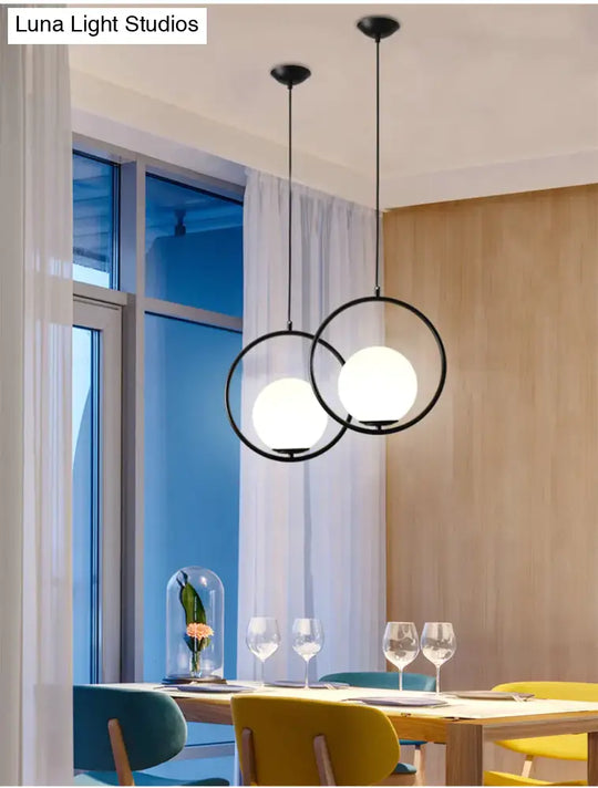 Led Creative Art Glass Ball Pendant Lights Modern Hanging Lamp E27 Black Gold Restaurant Bedroom