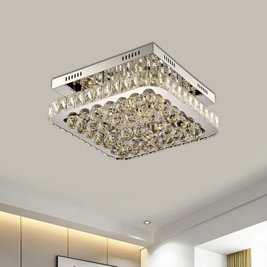 Led Crystal Ball Flush Mount Ceiling Lamp With Minimalist Chrome Design