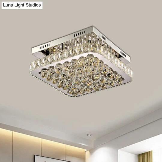 Led Crystal Ball Flush Mount Ceiling Lamp With Minimalist Chrome Design