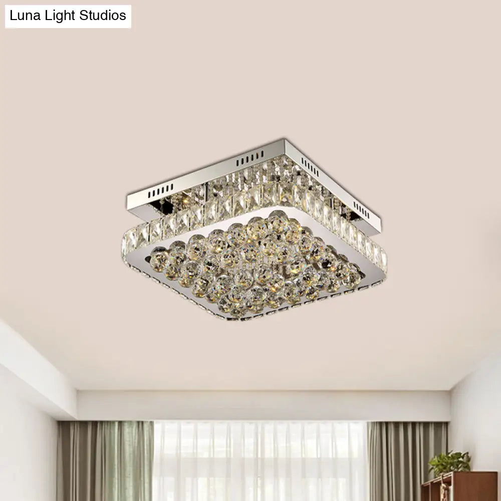 Led Crystal Ball Flush Mount Ceiling Lamp With Minimalist Chrome Design