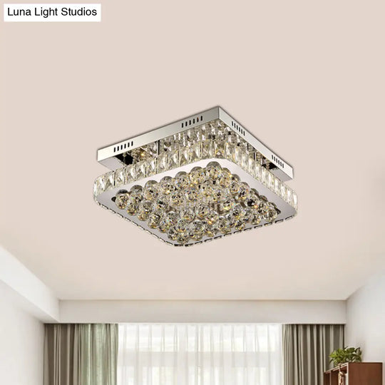 Led Crystal Ball Flush Mount Ceiling Lamp With Minimalist Chrome Design