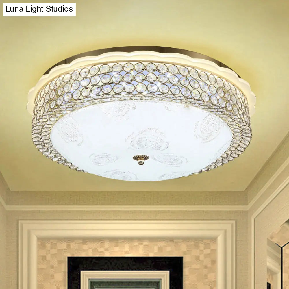 Led Crystal Bead Flushmount Lamp For Foyer - Modernist Circle Design 16/19.5 Wide Gold / 19.5