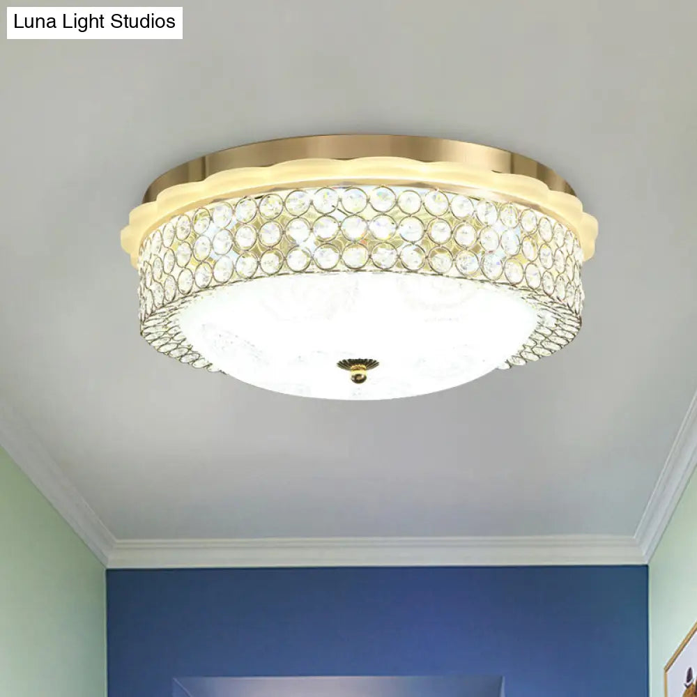 Led Crystal Bead Flushmount Lamp For Foyer - Modernist Circle Design 16/19.5 Wide Gold / 16
