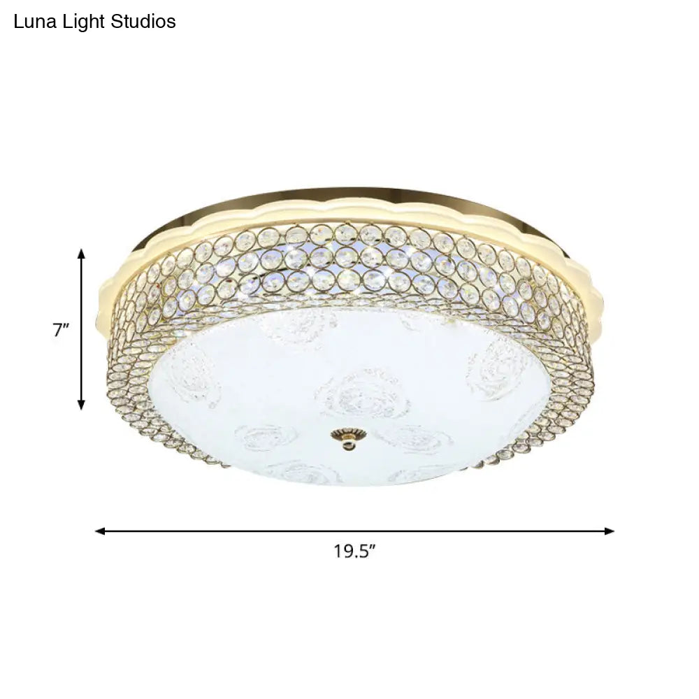Led Crystal Bead Flushmount Lamp For Foyer - Modernist Circle Design 16/19.5 Wide