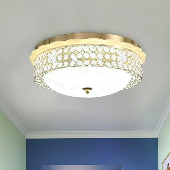 Led Crystal Bead Flushmount Lamp For Foyer - Modernist Circle Design 16’/19.5’ Wide Gold / 16’