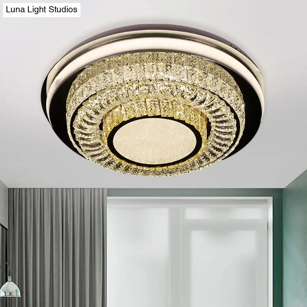 Led Crystal Block Round Flushmount Ceiling Light In Chrome Finish