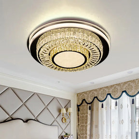 Led Crystal Block Round Flushmount Ceiling Light In Chrome Finish