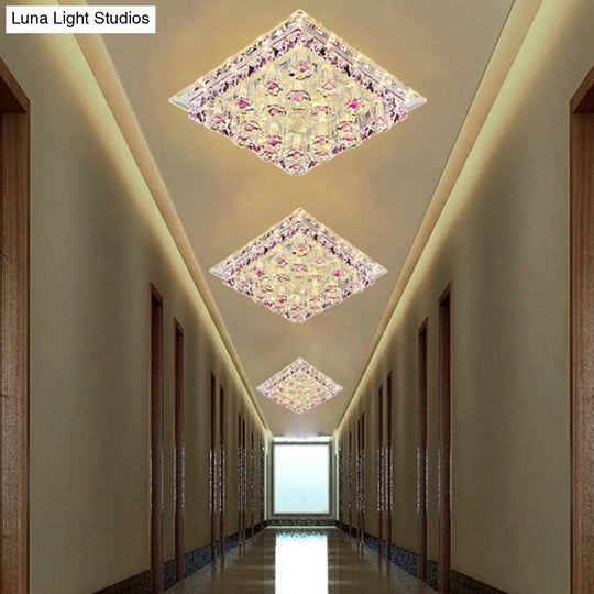 Led Crystal Block Square Flush Mount Fixture For Corridor Purple