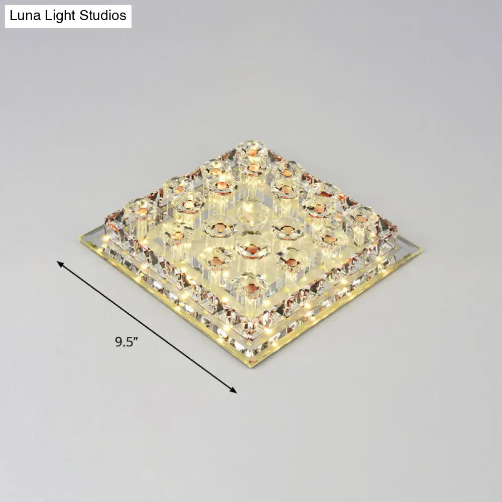 Led Crystal Block Square Flush Mount Fixture For Corridor