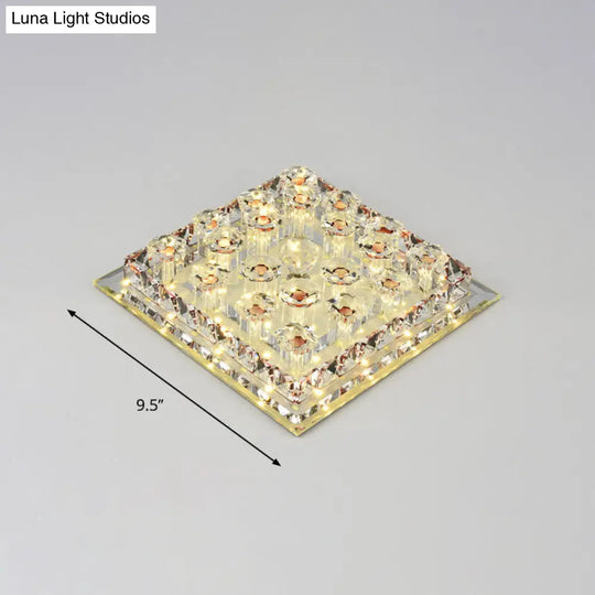 Led Crystal Block Square Flush Mount Fixture For Corridor