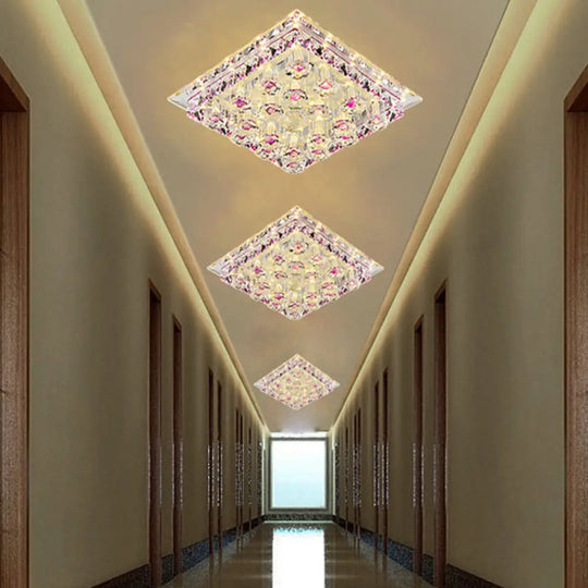 Led Crystal Block Square Flush Mount Fixture For Corridor Purple