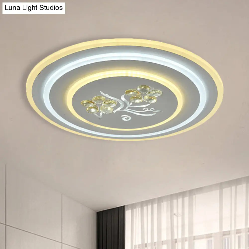 Led Crystal Ceiling Lamp Modern Flush Mount Lighting In White - Round/Square Design