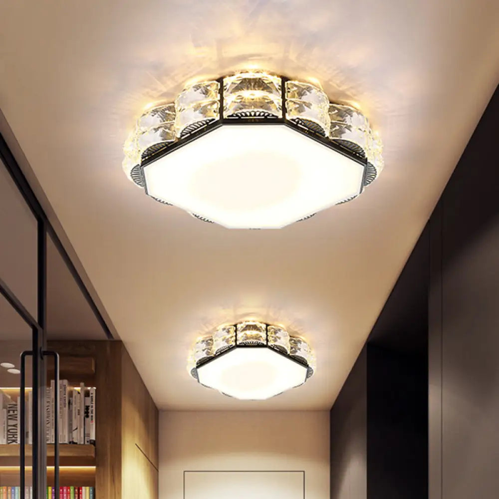 Led Crystal Ceiling Lamp: Simple Scalloped Design Integrated Flush Light Fixture (Black/White)