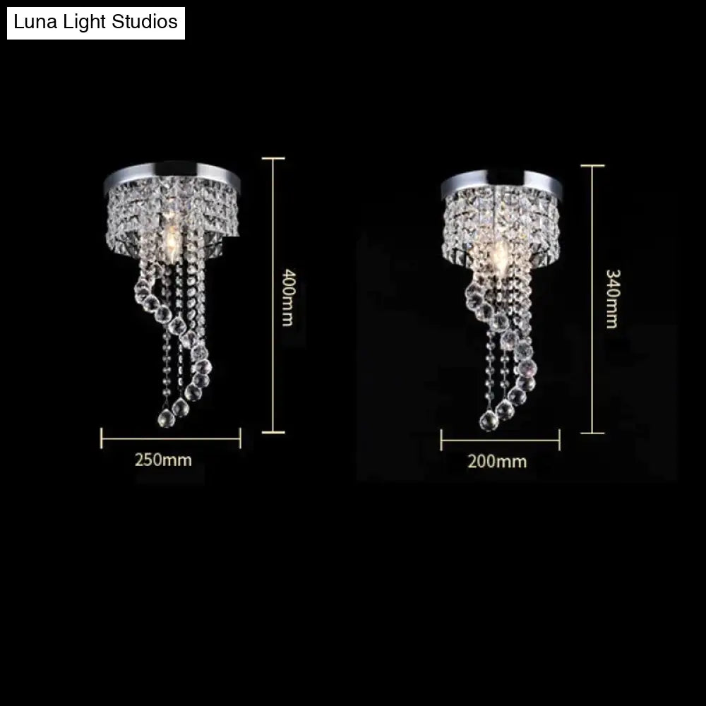 Led Crystal Ceiling Light Chrome Flush Mount Fixture With Raindrop Crystals Modern Ceiling Lighting