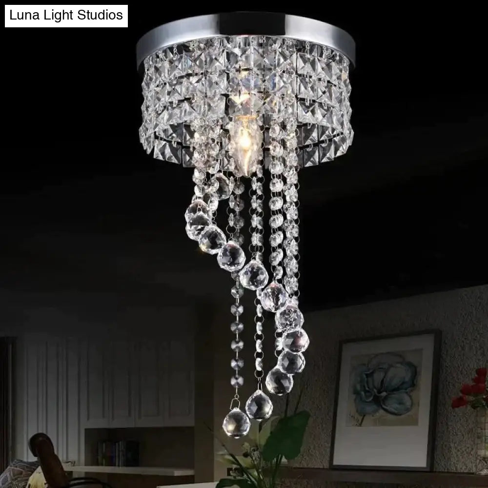 Led Crystal Ceiling Light Chrome Flush Mount Fixture With Raindrop Crystals Modern Ceiling Lighting