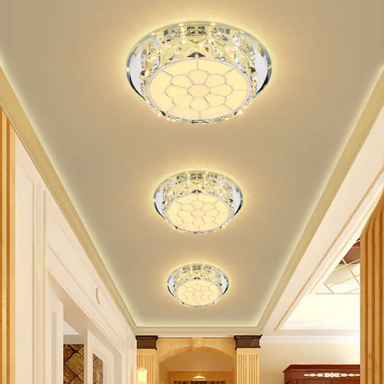Led Crystal Ceiling Light - Elegant Chrome Floral Design In 3 Options Ideal For Corridors Recessed