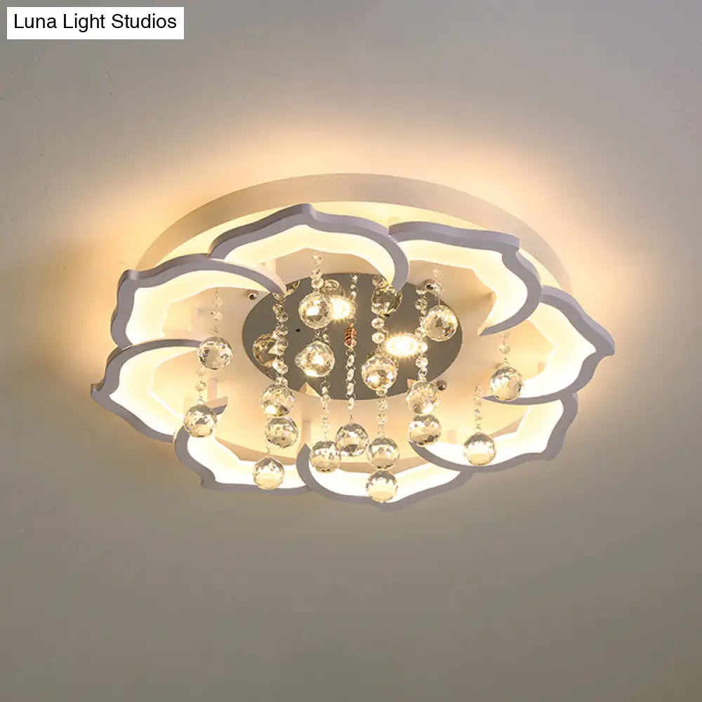 Led Crystal Ceiling Light Fixture - Simple White Flushmount With Acrylic Shade In Warm/White