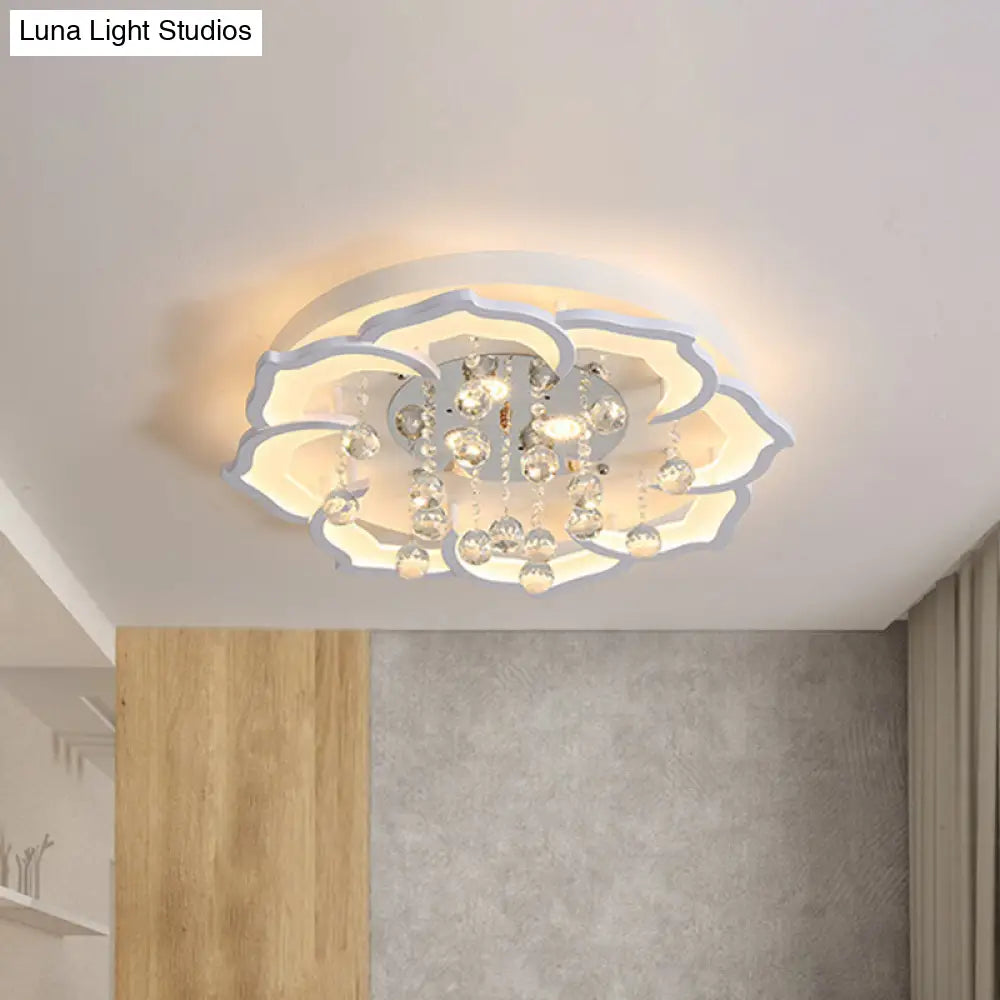 Led Crystal Ceiling Light Fixture - Simple White Flushmount With Acrylic Shade In Warm/White