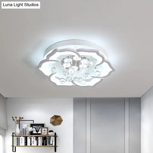 Led Crystal Ceiling Light Fixture - Simple White Flushmount With Acrylic Shade In Warm/White