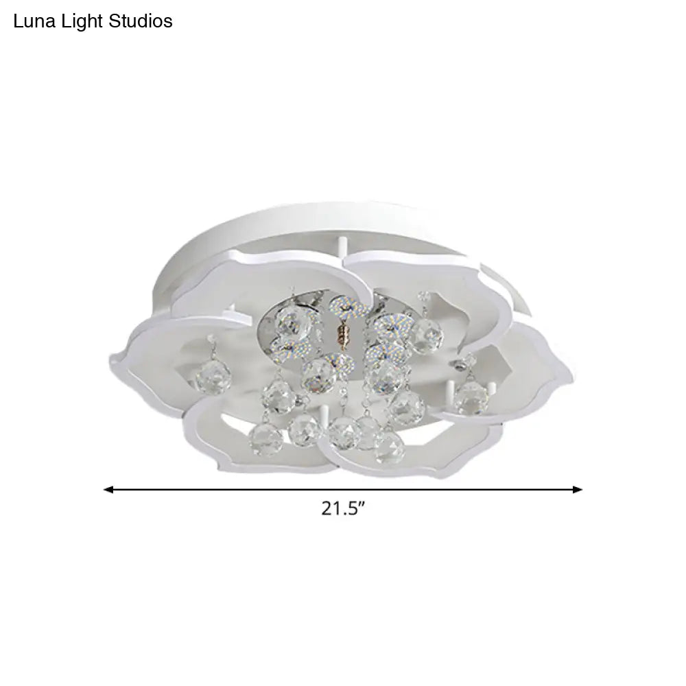 Led Crystal Ceiling Light Fixture - Simple White Flushmount With Acrylic Shade In Warm/White