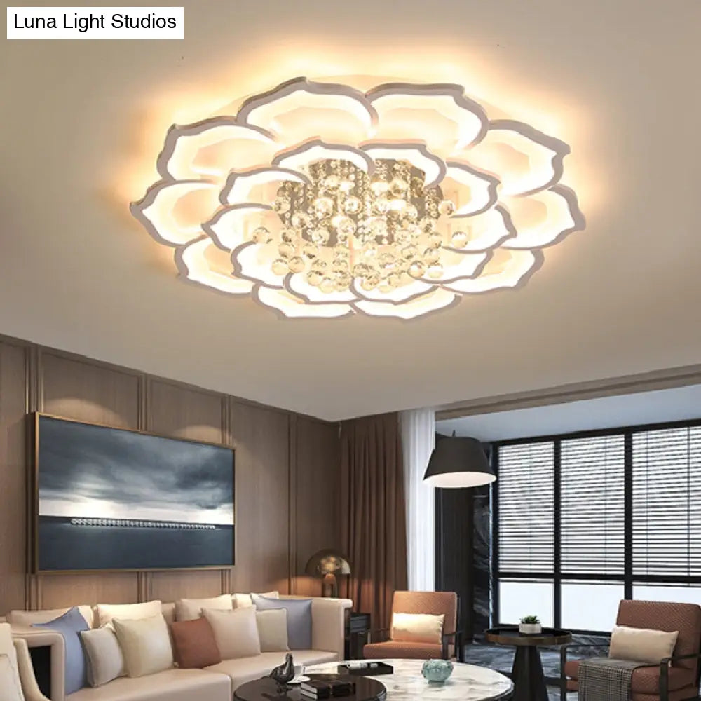 Led Crystal Ceiling Light Fixture - Simple White Flushmount With Acrylic Shade In Warm/White