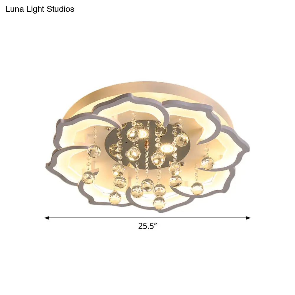 Led Crystal Ceiling Light Fixture - Simple White Flushmount With Acrylic Shade In Warm/White