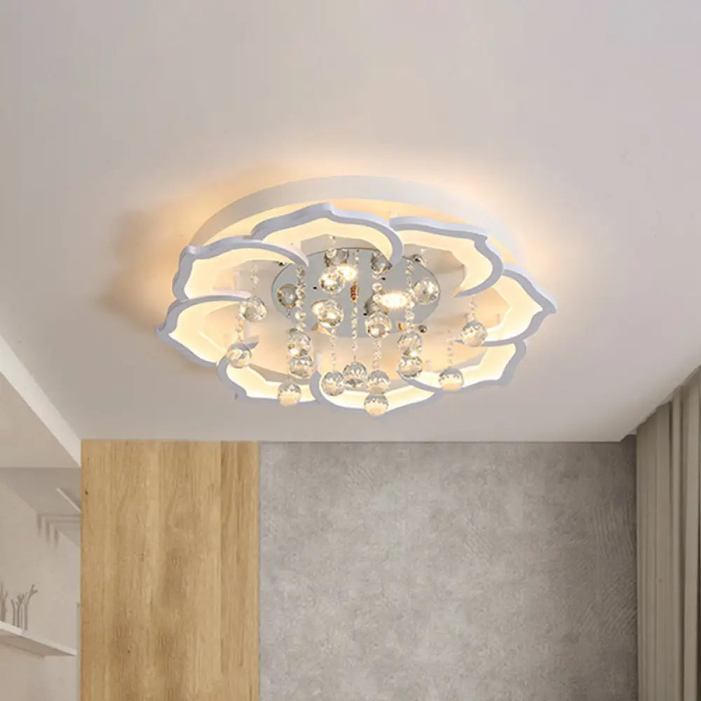 Led Crystal Ceiling Light Fixture - Simple White Flushmount With Acrylic Shade In Warm/White