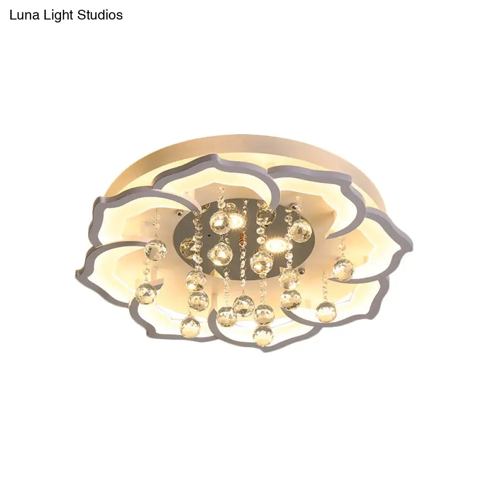 Led Crystal Ceiling Light Fixture - Simple White Flushmount With Acrylic Shade In Warm/White