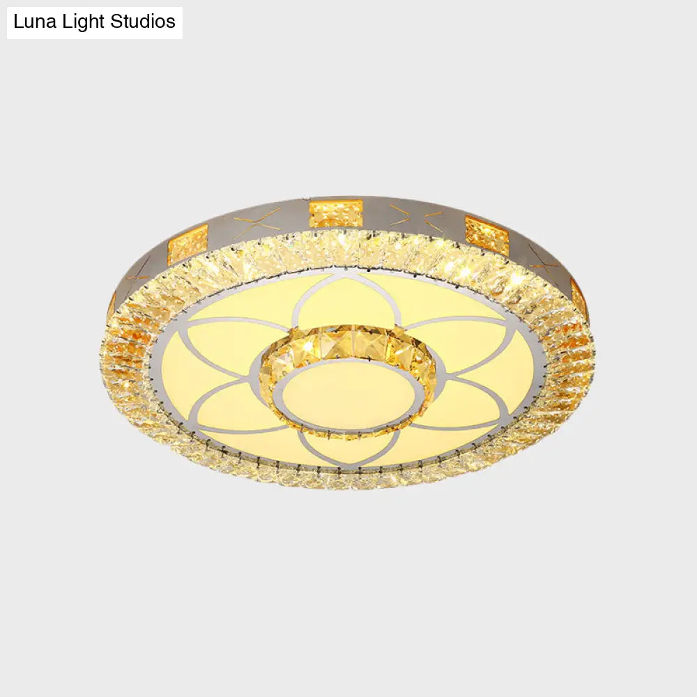 Led Crystal Ceiling Light Flush-Mount Fixture - Modern Chrome With Clear Inlaid Diamond/Flower/Star