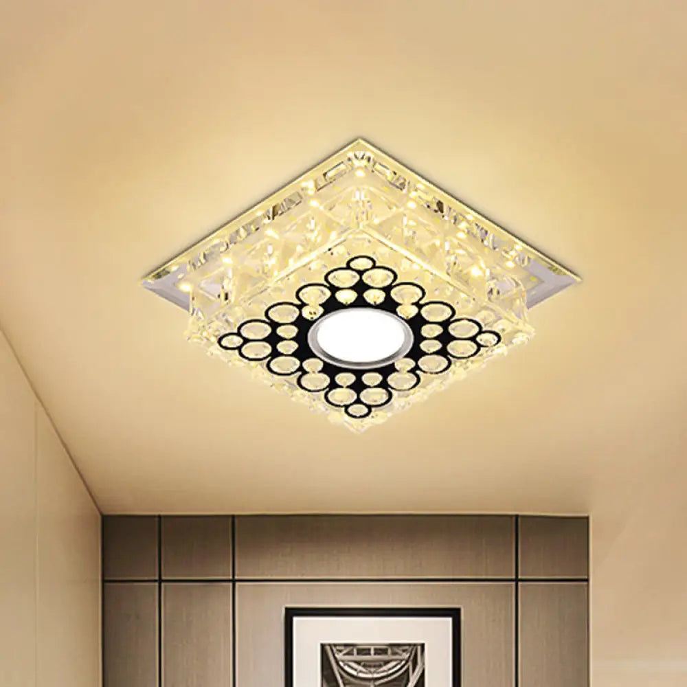 Led Crystal Ceiling Light With Bubble Pattern - Modern Flush Mount Fixture Clear / Square Plate