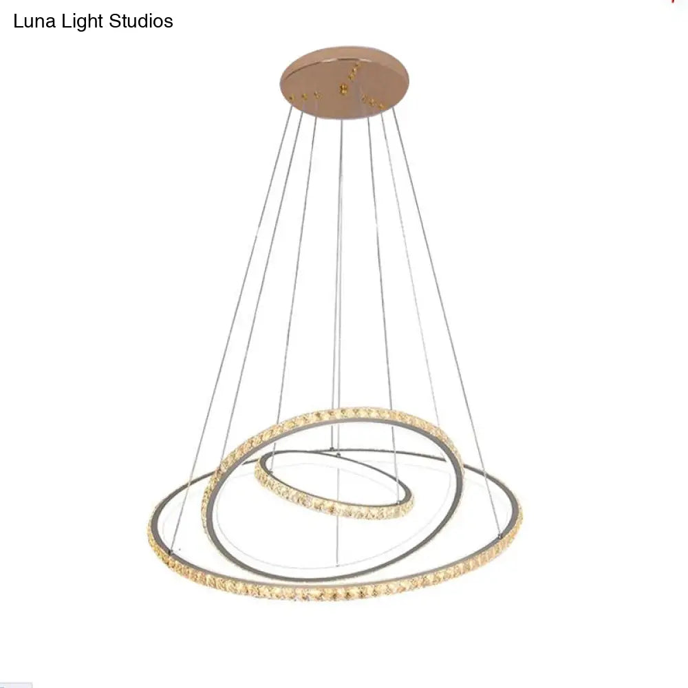 Modern Crystal Gold/Silver Led Chandelier Ceiling Light Fixture With 3 Rings - Warm/White Dual