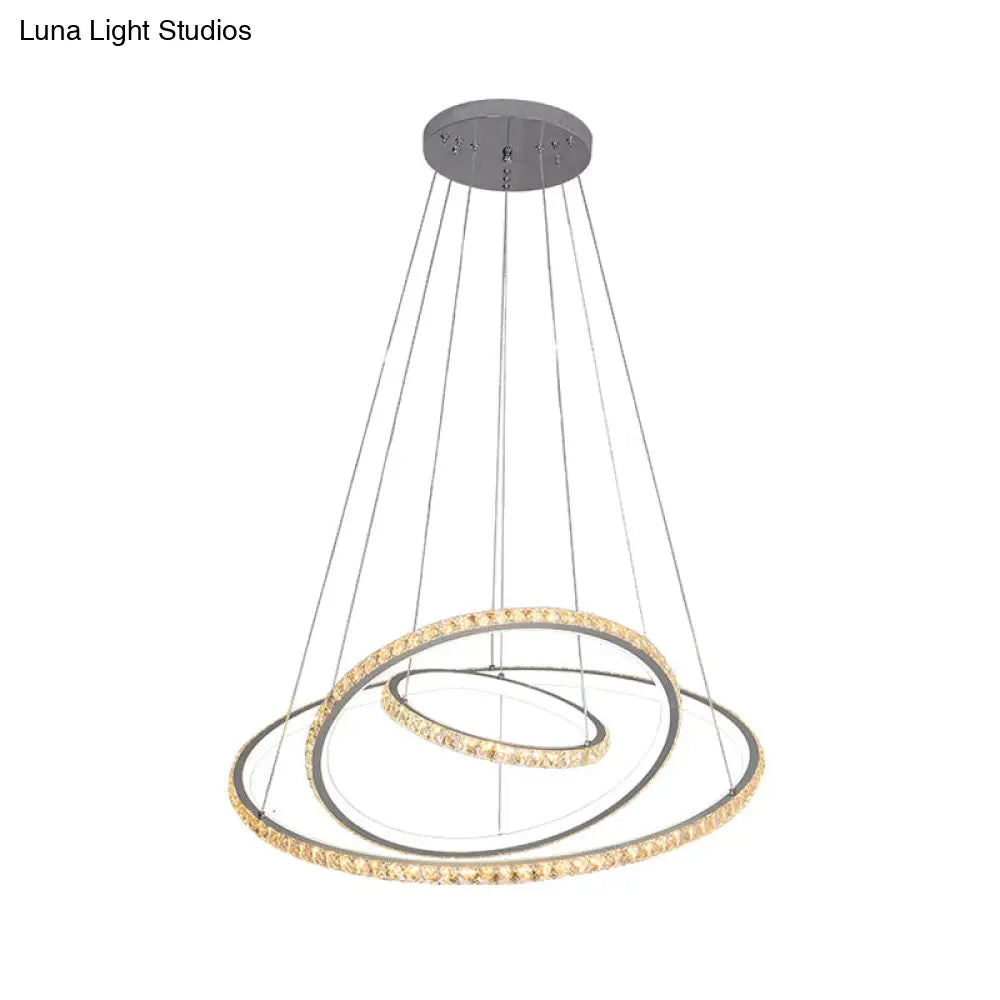 Led Crystal Chandelier Light Fixture Modern Gold/Silver Ceiling Pendant With 3 Rings Warm And White