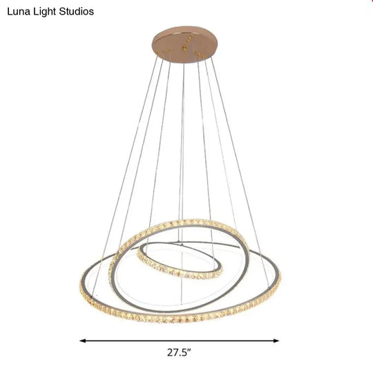 Led Crystal Chandelier Light Fixture Modern Gold/Silver Ceiling Pendant With 3 Rings Warm And White