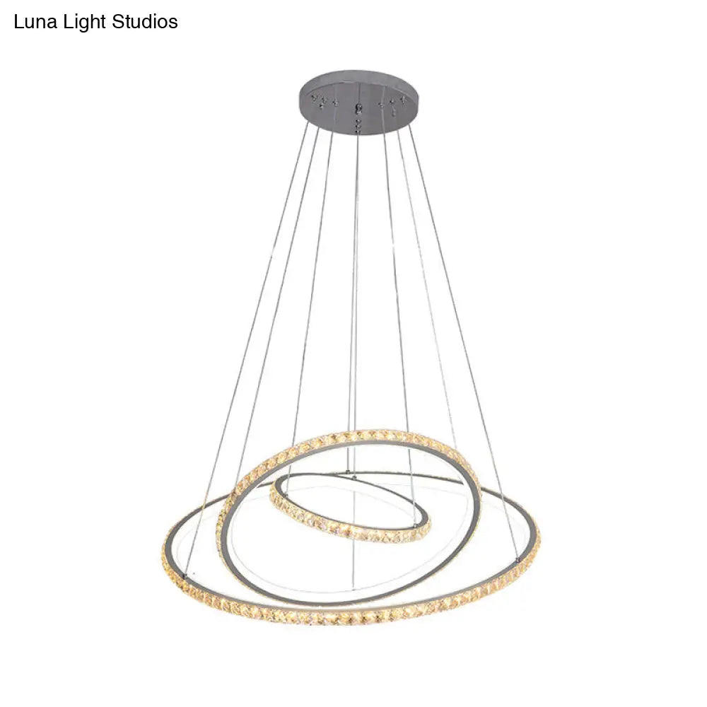 Modern Crystal Gold/Silver Led Chandelier Ceiling Light Fixture With 3 Rings - Warm/White Dual