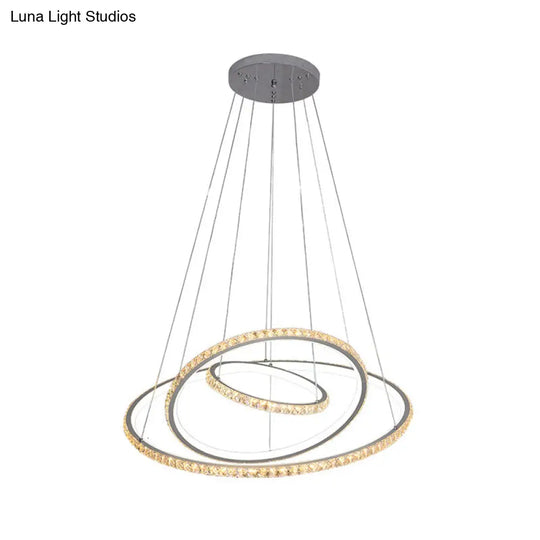 Modern Crystal Gold/Silver Led Chandelier Ceiling Light Fixture With 3 Rings - Warm/White Dual