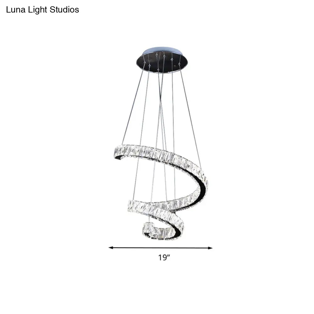 Led Crystal Chandelier Pendant Lamp - Contemporary Twist Design Chrome Finish 19’/23.5’/31.5’ Width