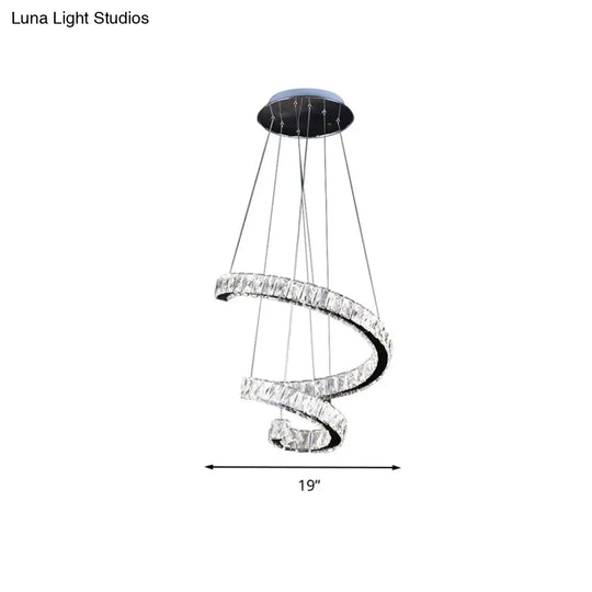 Led Crystal Chandelier Pendant Lamp - Contemporary Twist Design Chrome Finish 19’/23.5’/31.5’ Width