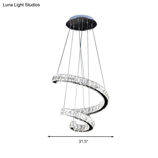 Led Crystal Chandelier Pendant Lamp - Contemporary Twist Design Chrome Finish 19’/23.5’/31.5’ Width