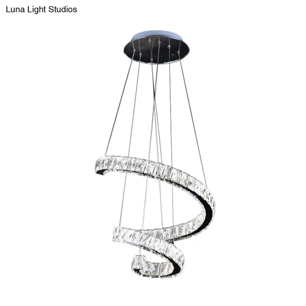 Contemporary Twist Crystal Chandelier - Led Pendant Lamp (19/23.5/31.5) With Chrome Finish Living